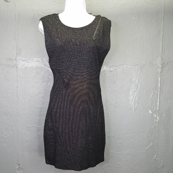 ALICE + OLIVIA Gyllen Dress Womens M Mini Black Metallic Fleck Zipper Net Lining - Picture 1 of 12